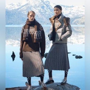 NWT $398 Tory Burch Pleated Jacquard Tech Knit Skirt